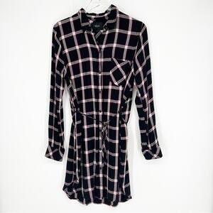 Rails Blair Plaid Button Down Belted Mini Dress L Midnight Plum